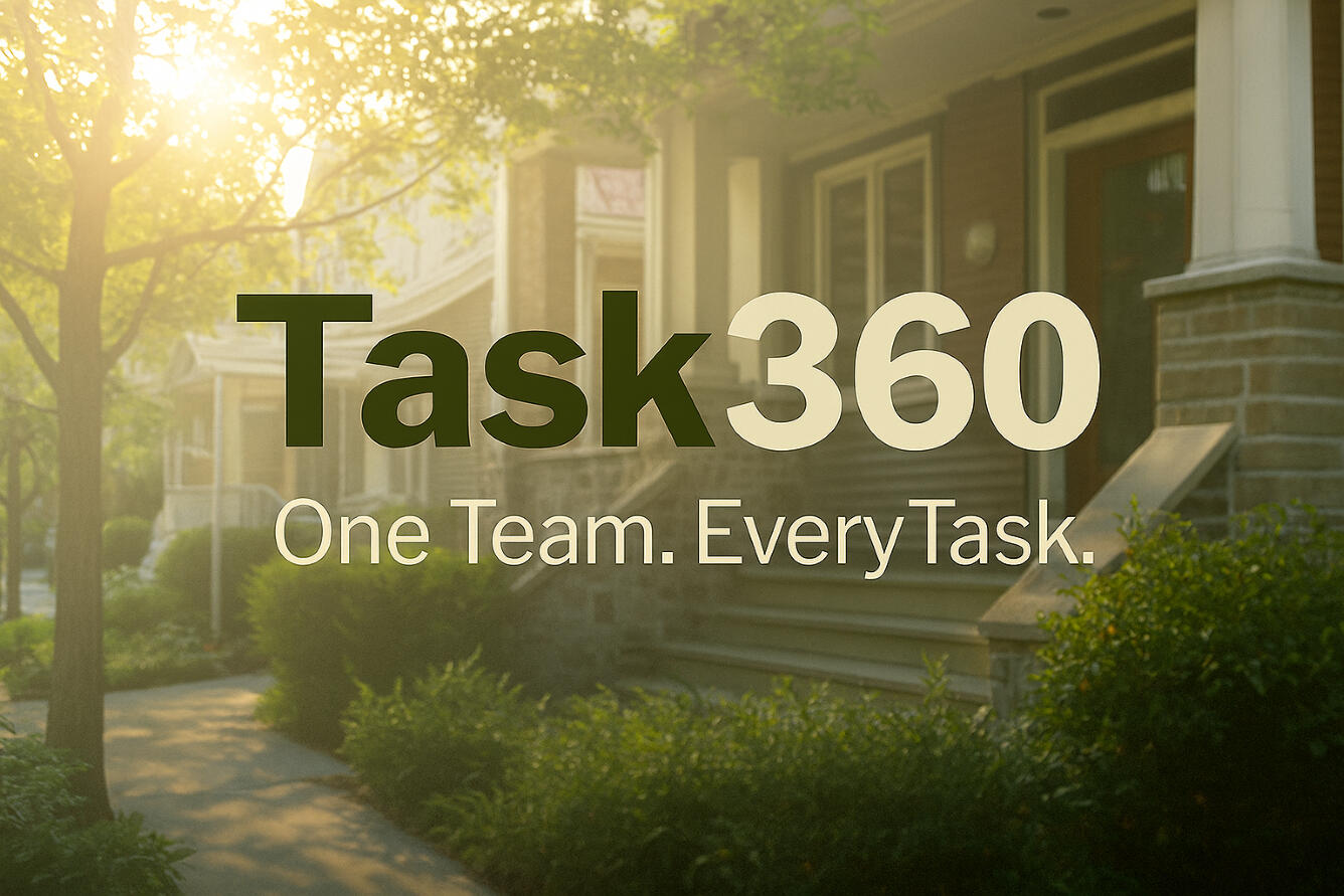 Residential Calgary neighborhood with Task360 branding promoting handyman, tech, and yard services.”
